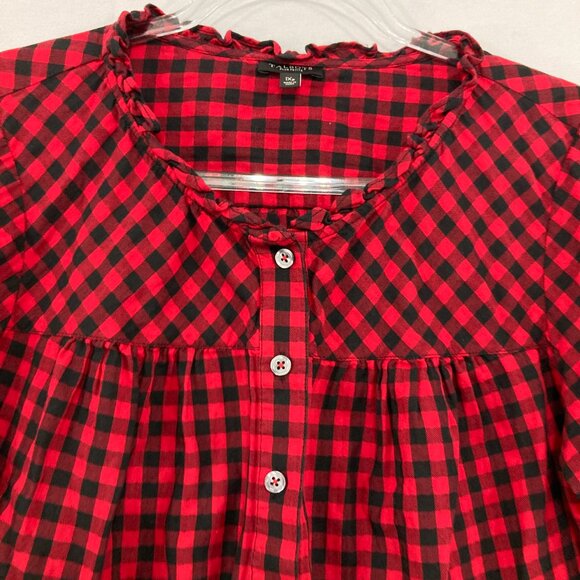 Talbots size 1X Petite Red Black Gingham Plaid Cotton Preppy Button Down - Picture 3 of 9